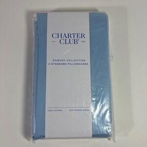 Charter Club Damask Collection 2 Std Pillowcases 550 TC Cotton Blue NIP